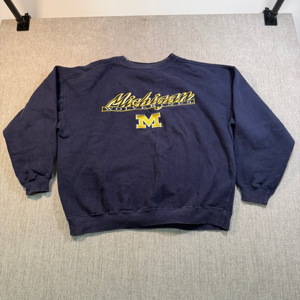 Team Edition Michigan Wolverines Sweatshirt Navy Blue Embroidered Crewneck XL